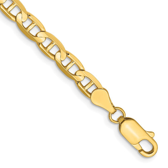 Pulsera Ancla Cóncava de Oro Amarillo de 14k, 7 pulgadas, 4.5mm con Cierre de Langosta