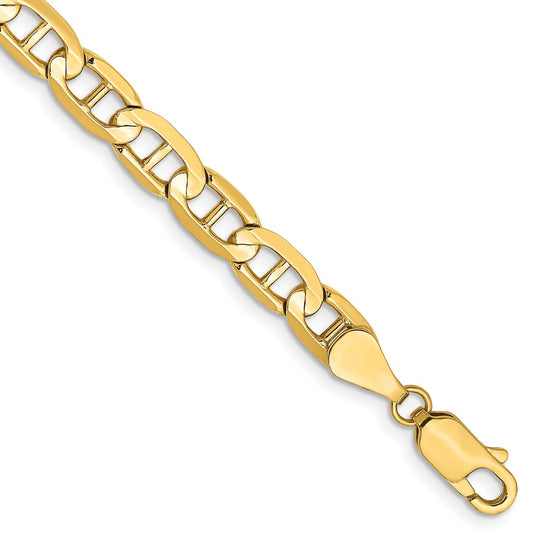 Pulsera Ancla Cóncava de Oro Amarillo de 14k, 7 pulgadas, 5.25mm con Cierre de Langosta