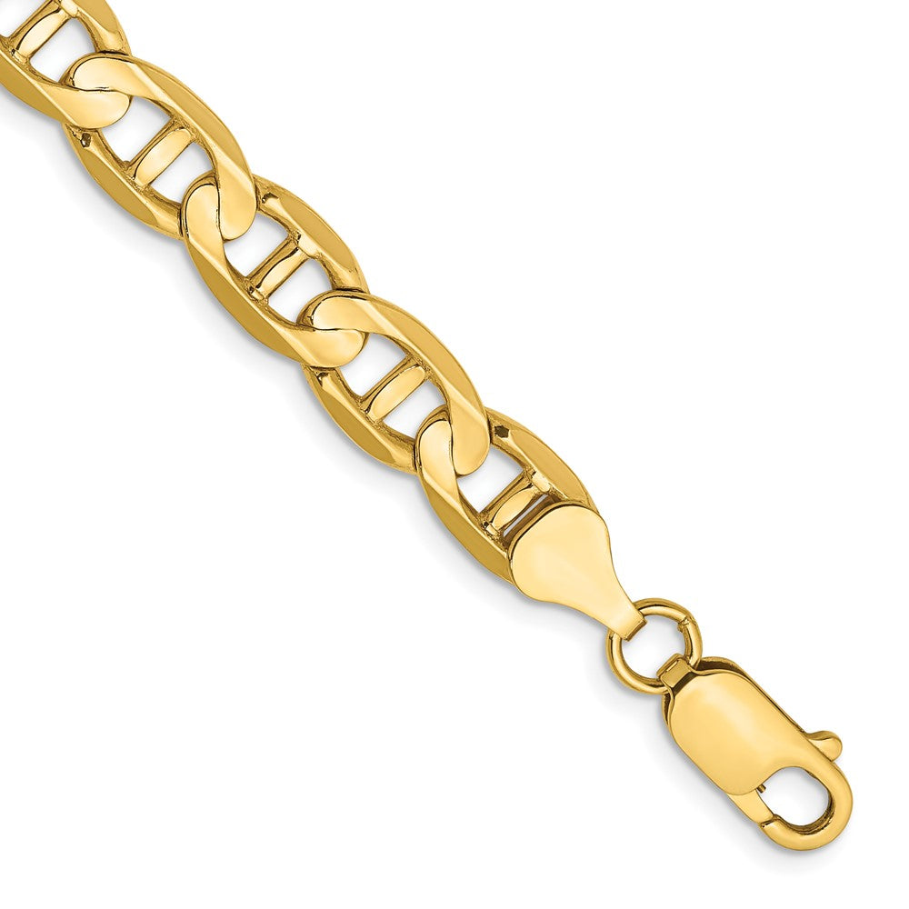 Pulsera Ancla Cóncava de Oro Amarillo de 14k, 9 pulgadas y 7mm