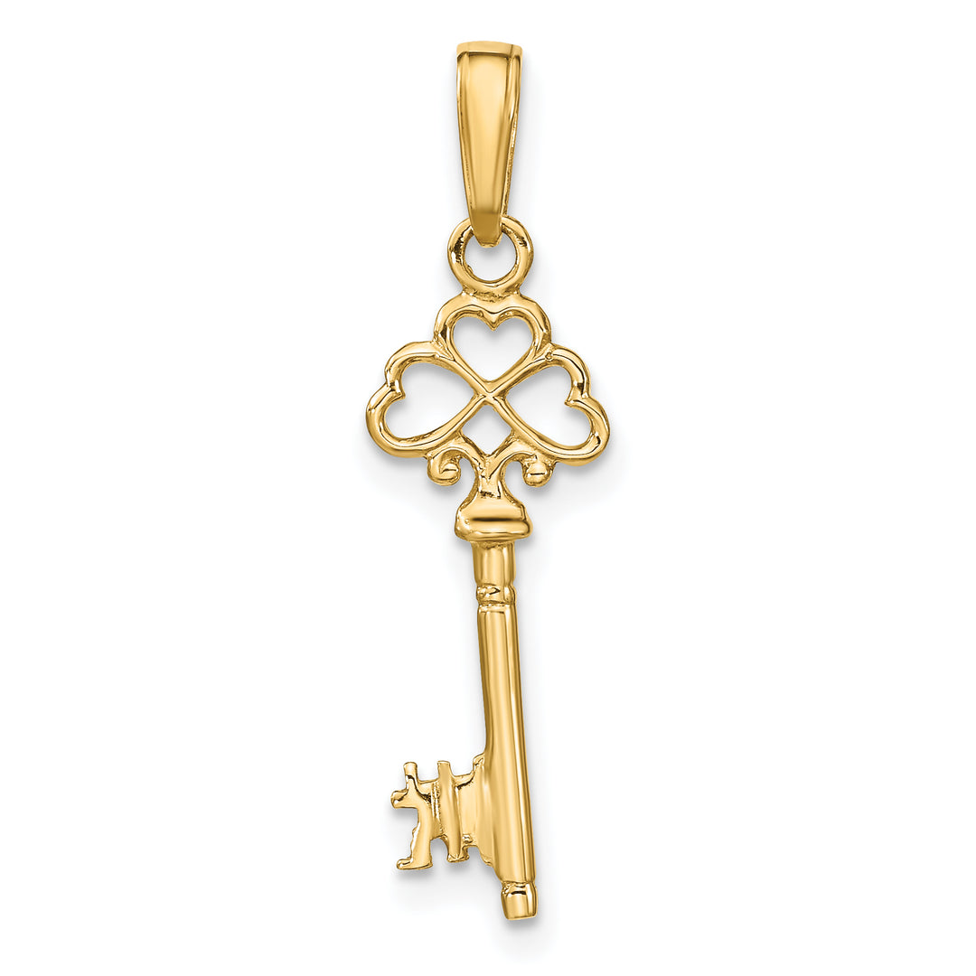 Dije Llave con Corazones en 3D en Oro Amarillo de 14k Pulido