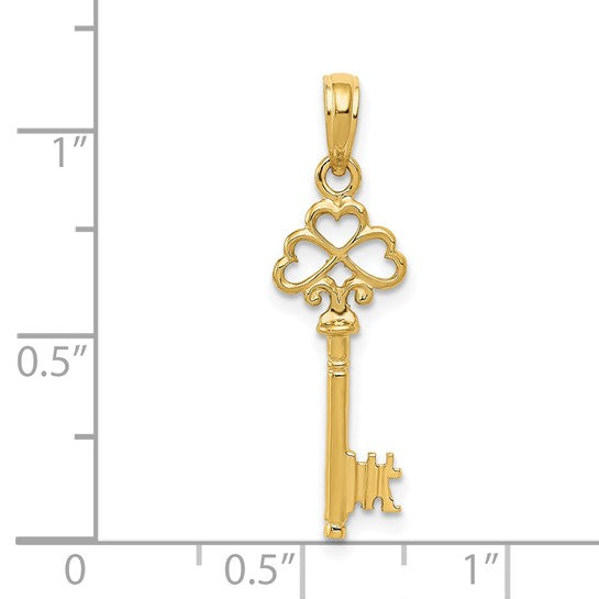 Dije Llave con Corazones en 3D en Oro Amarillo de 14k Pulido