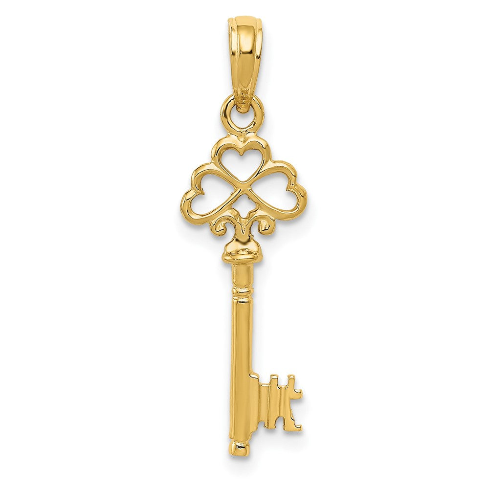 Dije Llave con Corazones en 3D en Oro Amarillo de 14k Pulido