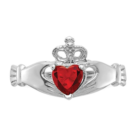 Anillo Claddagh con Piedra de Nacimiento de Enero en Oro Blanco de 14K y Circonia Cúbica