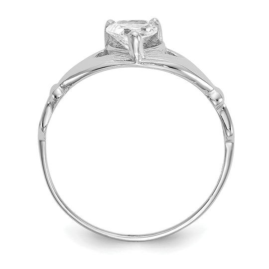 Anillo Claddagh con Piedra de Nacimiento de Abril en Oro Blanco de 14K y Circonia Cúbica