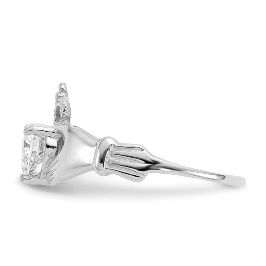 Anillo Claddagh con Piedra de Nacimiento de Abril en Oro Blanco de 14K y Circonia Cúbica