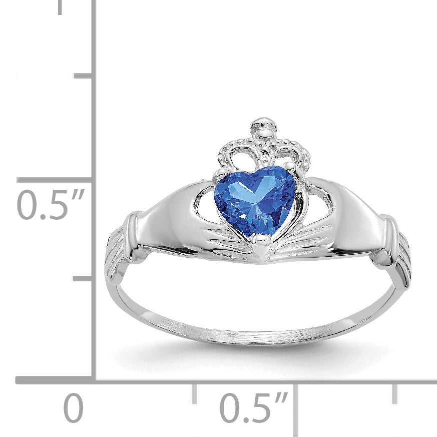 Anillo Claddagh con Piedra de Nacimiento de Septiembre en Oro Blanco de 14K y Circonia Cúbica