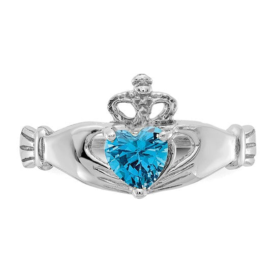 Anillo Claddagh con Piedra de Nacimiento de Diciembre en Oro Blanco de 14K y Circonia Cúbica