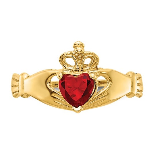 Anillo Claddagh con Piedra de Nacimiento de Enero en Oro Amarillo de 14K y Circonia Cúbica