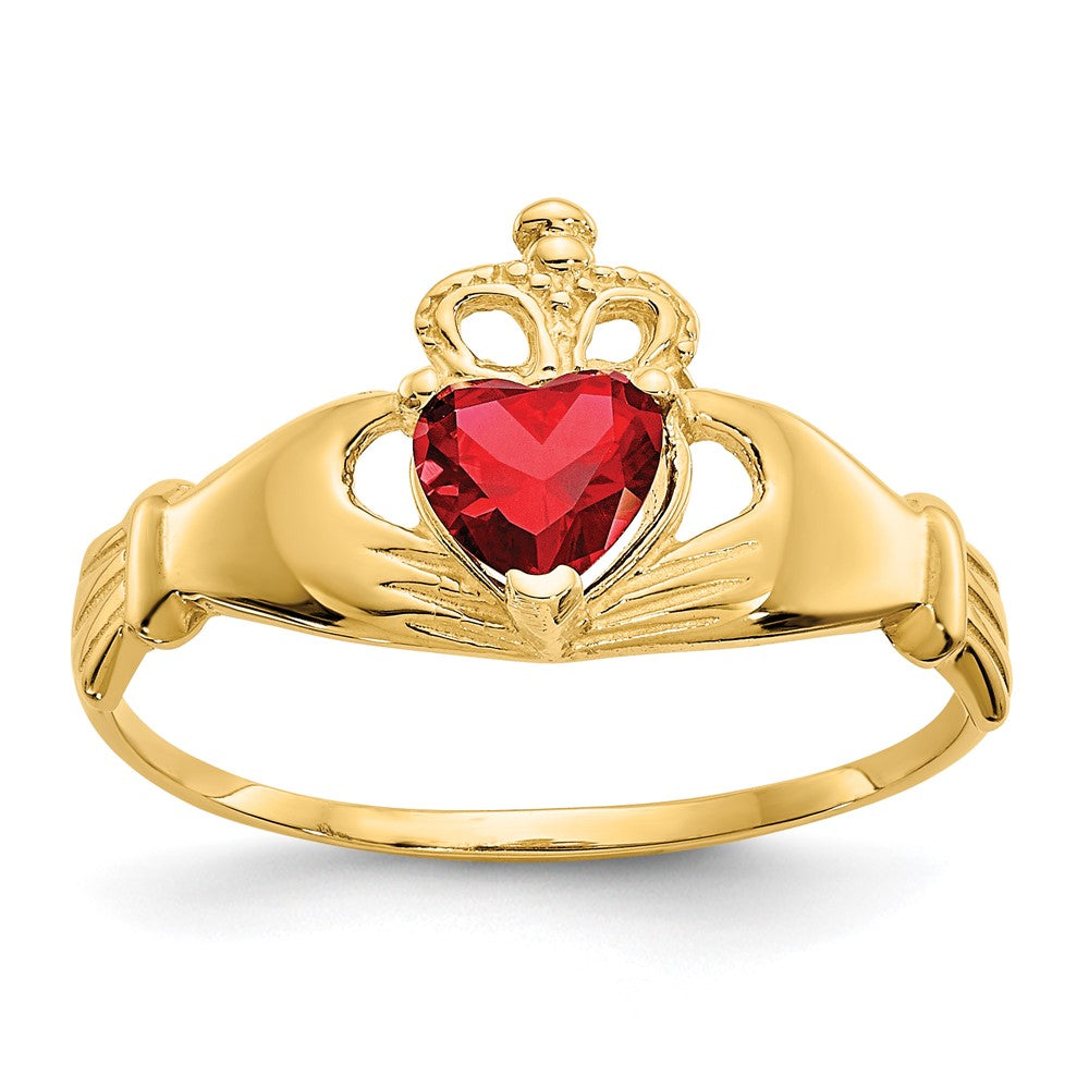 Anillo Claddagh con Piedra de Nacimiento de Enero en Oro Amarillo de 14K y Circonia Cúbica