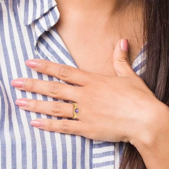 Anillo Claddagh con Piedra de Nacimiento de Febrero en Oro Amarillo de 14K y Circonia Cúbica