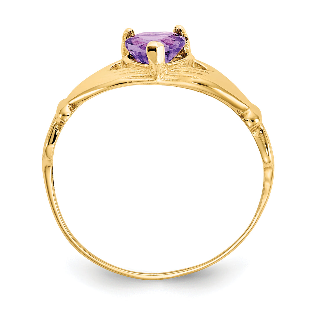 Anillo Claddagh con Piedra de Nacimiento de Febrero en Oro Amarillo de 14K y Circonia Cúbica