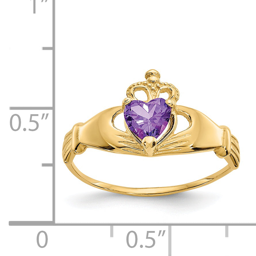 Anillo Claddagh con Piedra de Nacimiento de Febrero en Oro Amarillo de 14K y Circonia Cúbica