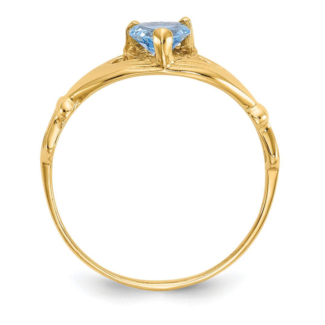 Anillo Claddagh con Piedra de Nacimiento de Marzo en Oro Amarillo de 14K y Circonia Cúbica