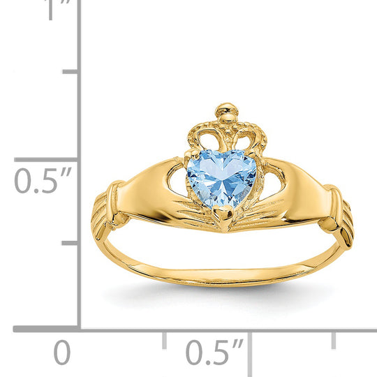 Anillo Claddagh con Piedra de Nacimiento de Marzo en Oro Amarillo de 14K y Circonia Cúbica