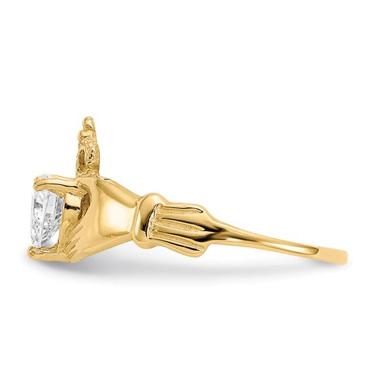 Anillo Claddagh con Piedra de Nacimiento en Oro Amarillo de 14K y Circonia Cúbica