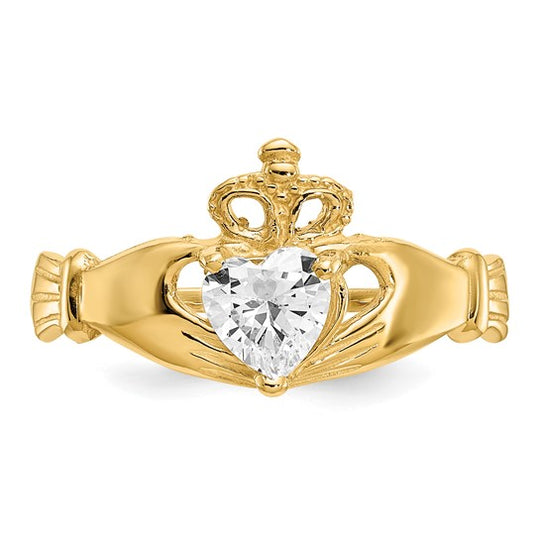 Anillo Claddagh con Piedra de Nacimiento en Oro Amarillo de 14K y Circonia Cúbica