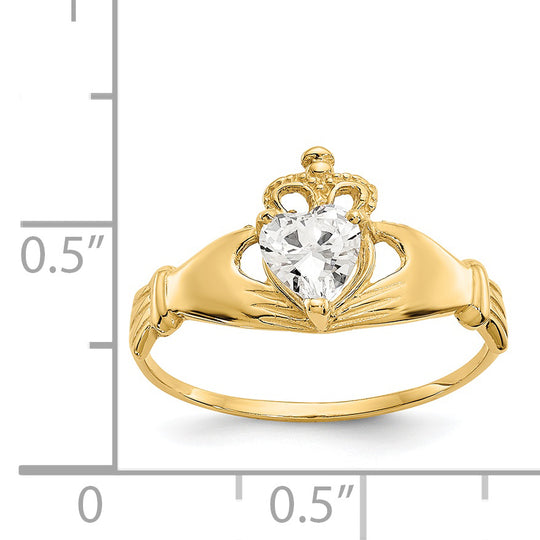 Anillo Claddagh con Piedra de Nacimiento en Oro Amarillo de 14K y Circonia Cúbica