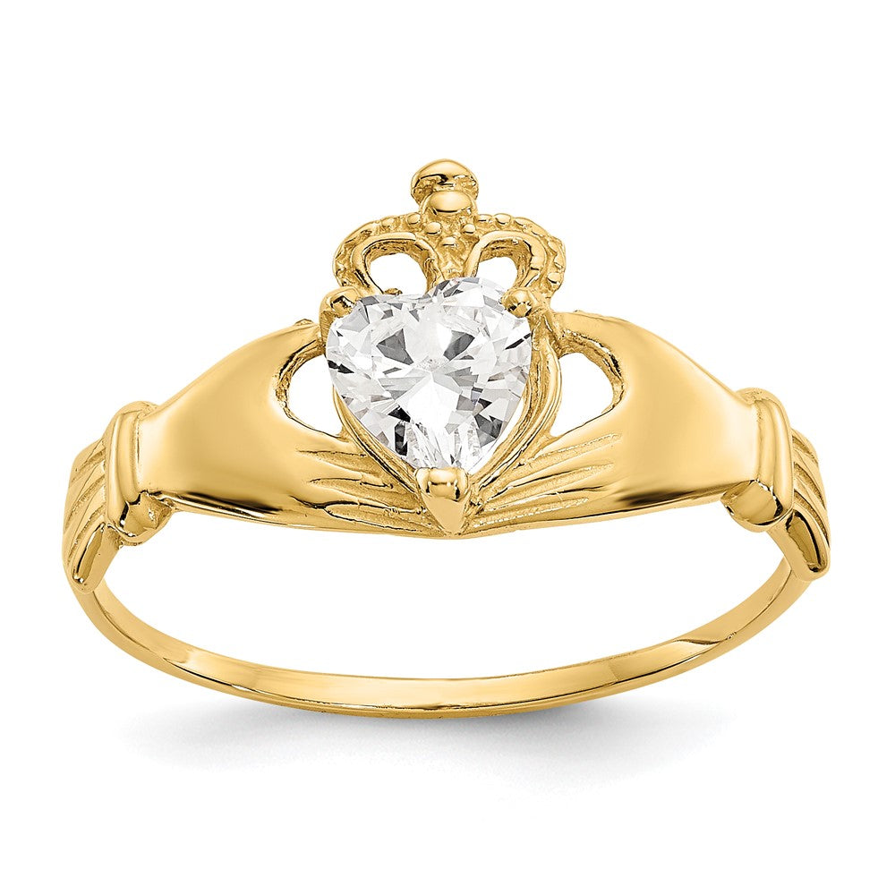 Anillo Claddagh con Piedra de Nacimiento en Oro Amarillo de 14K y Circonia Cúbica