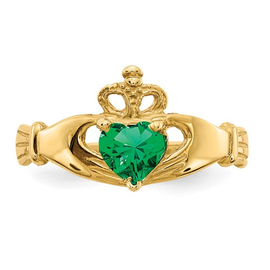 Anillo Claddagh con Piedra de Nacimiento de Mayo en Oro Amarillo de 14K y Circonia Cúbica