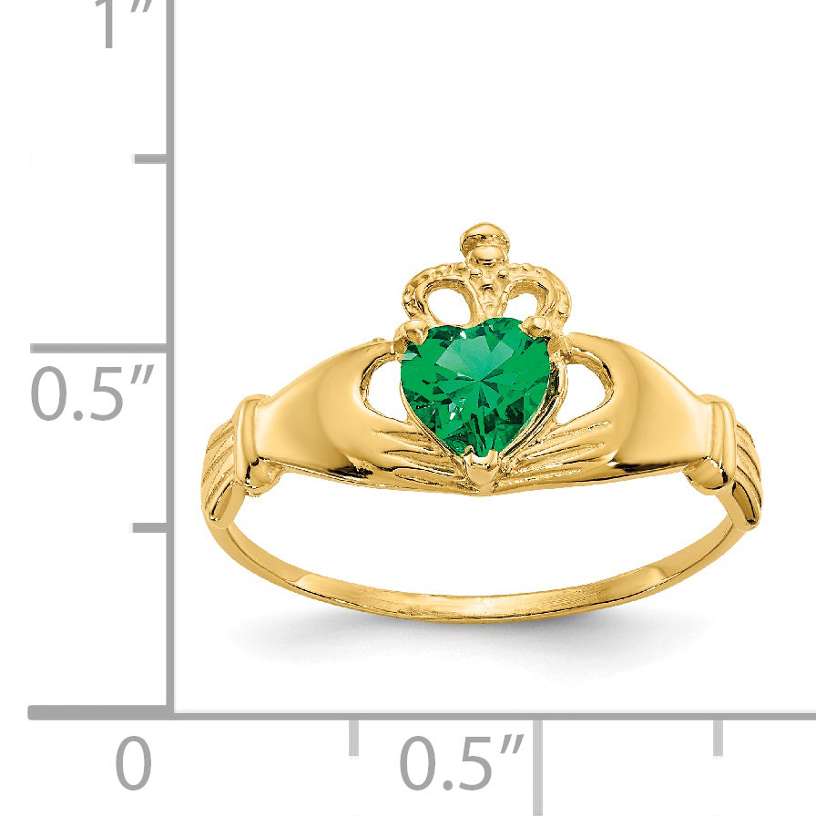 Anillo Claddagh con Piedra de Nacimiento de Mayo en Oro Amarillo de 14K y Circonia Cúbica