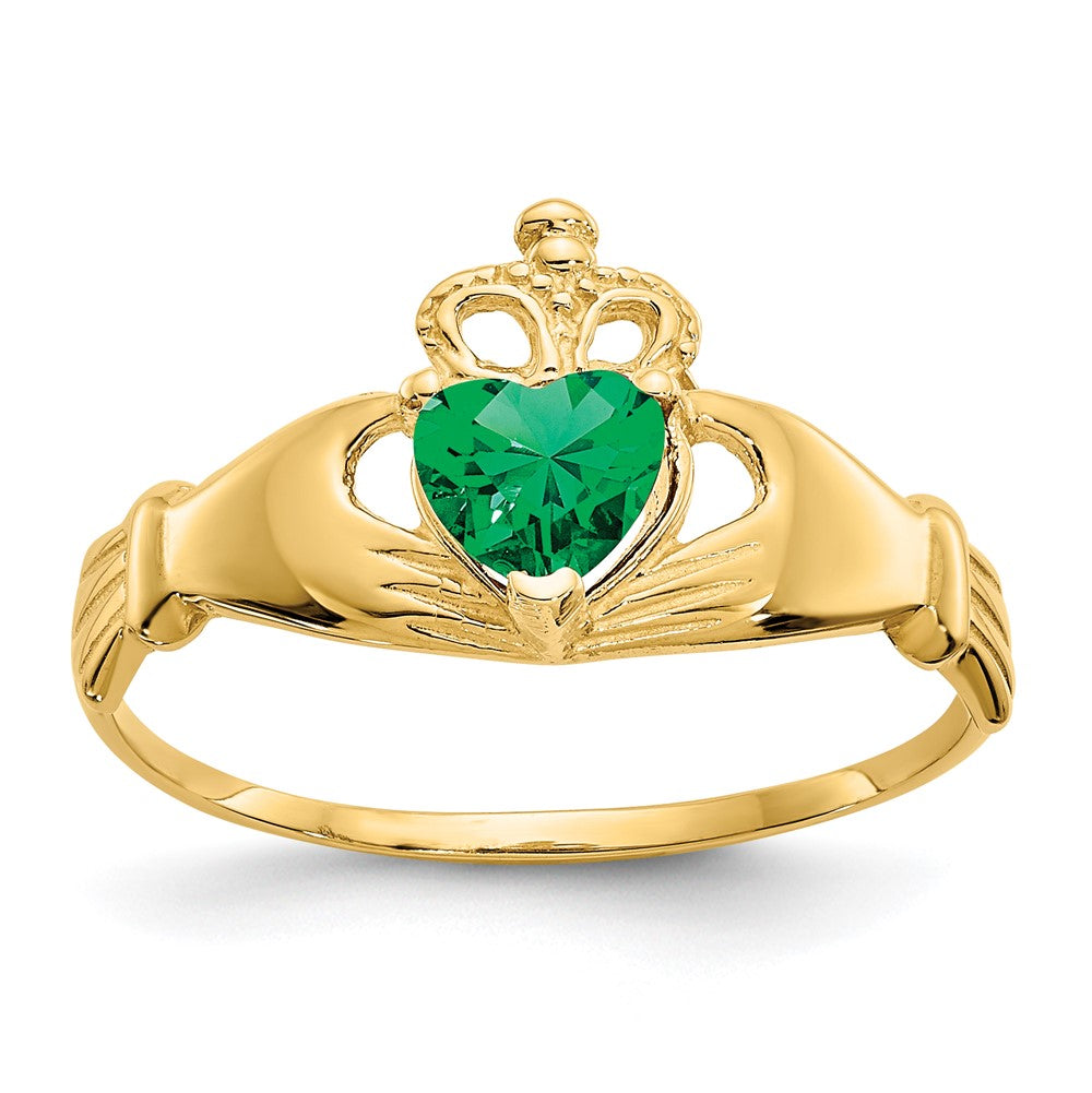 Anillo Claddagh con Piedra de Nacimiento de Mayo en Oro Amarillo de 14K y Circonia Cúbica