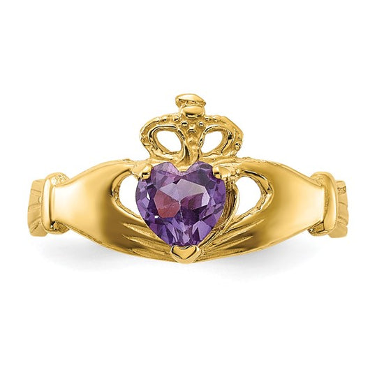 Anillo Claddagh con Piedra de Nacimiento de Junio en Oro Amarillo de 14K y Circonia Cúbica