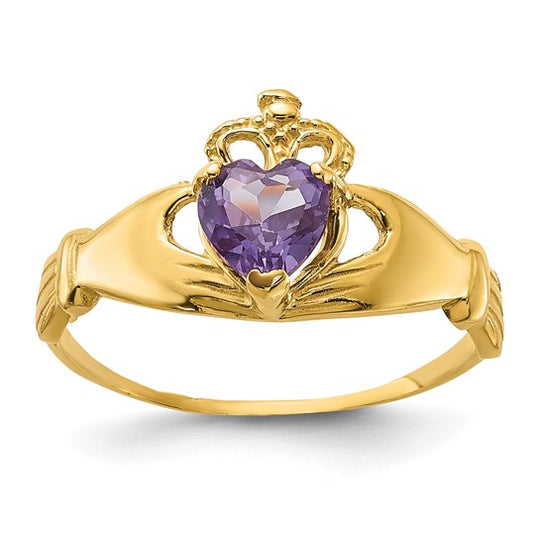 Anillo Claddagh con Piedra de Nacimiento de Junio en Oro Amarillo de 14K y Circonia Cúbica