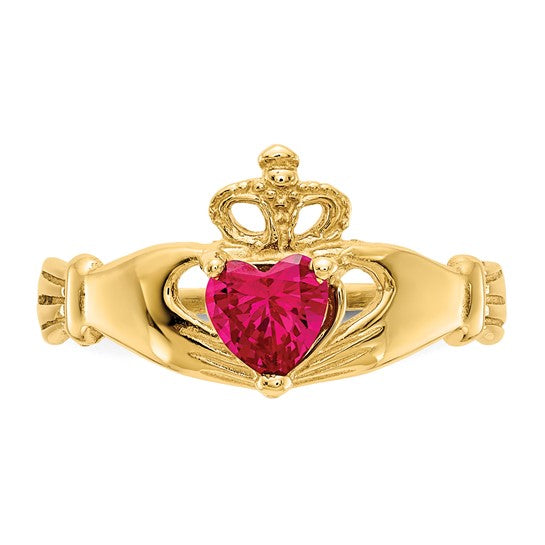 Anillo Claddagh con Piedra de Nacimiento de Julio en Oro Amarillo de 14K y Circonia Cúbica