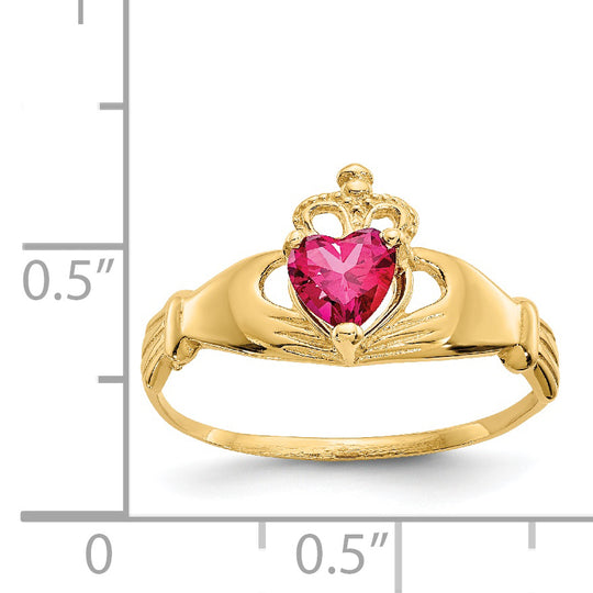 Anillo Claddagh con Piedra de Nacimiento de Julio en Oro Amarillo de 14K y Circonia Cúbica