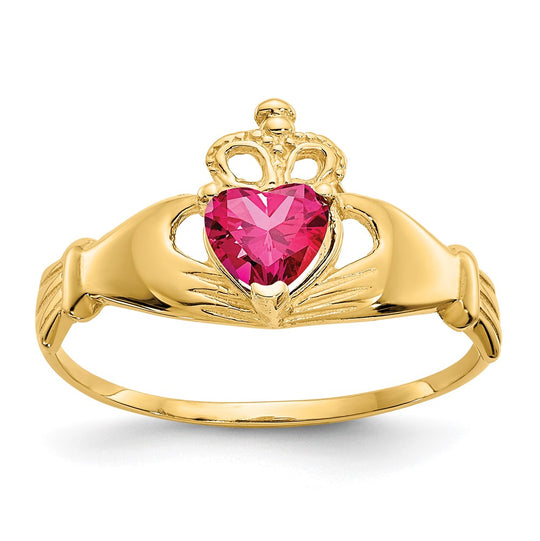 Anillo Claddagh con Piedra de Nacimiento de Julio en Oro Amarillo de 14K y Circonia Cúbica