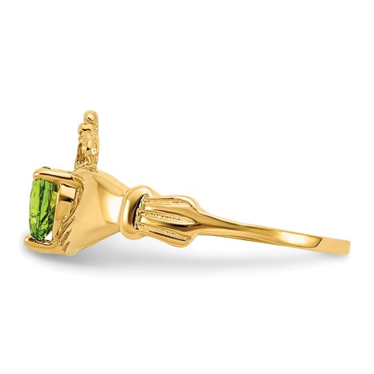 Anillo Claddagh con Piedra de Nacimiento de Agosto en Oro Amarillo de 14K y Circonia Cúbica