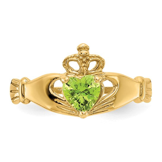 Anillo Claddagh con Piedra de Nacimiento de Agosto en Oro Amarillo de 14K y Circonia Cúbica