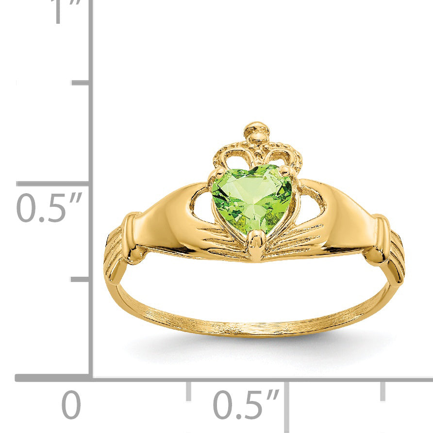 Anillo Claddagh con Piedra de Nacimiento de Agosto en Oro Amarillo de 14K y Circonia Cúbica