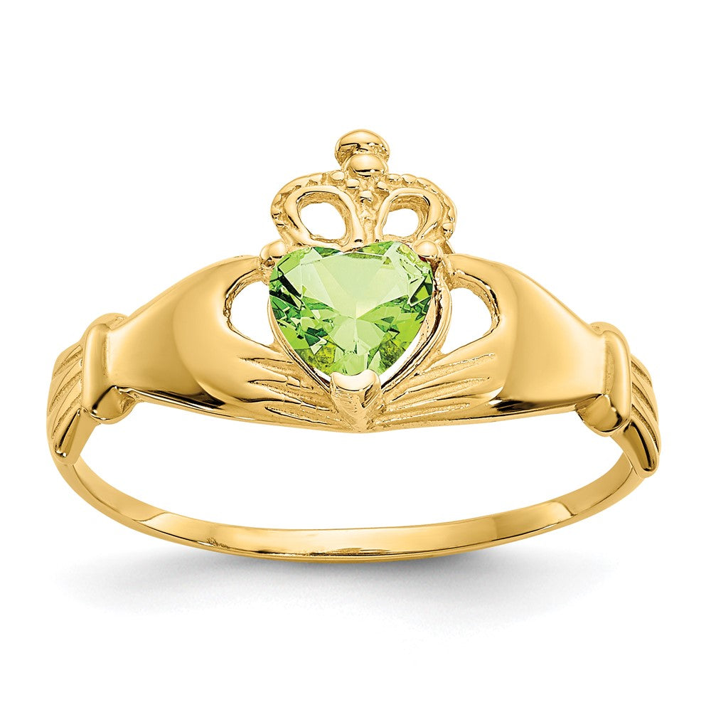 Anillo Claddagh con Piedra de Nacimiento de Agosto en Oro Amarillo de 14K y Circonia Cúbica