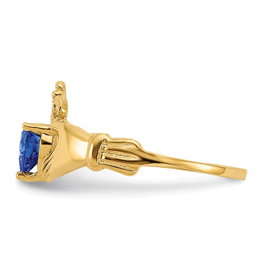 Anillo Claddagh con Piedra de Nacimiento de Septiembre en Oro Amarillo de 14K y Circonia Cúbica