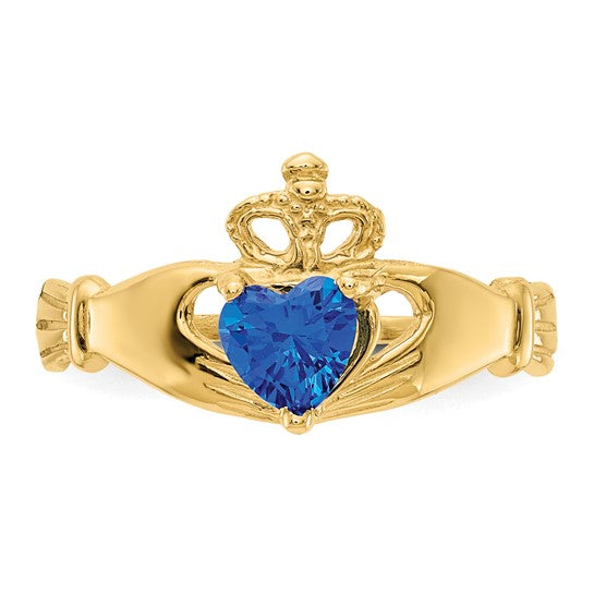 Anillo Claddagh con Piedra de Nacimiento de Septiembre en Oro Amarillo de 14K y Circonia Cúbica