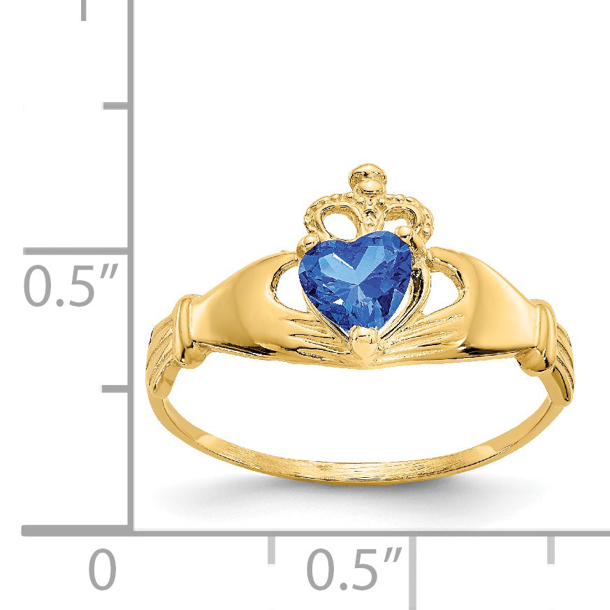 Anillo Claddagh con Piedra de Nacimiento de Septiembre en Oro Amarillo de 14K y Circonia Cúbica