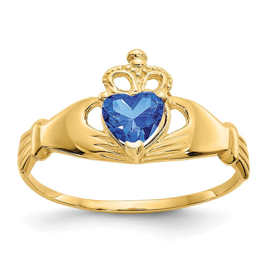 Anillo Claddagh con Piedra de Nacimiento de Septiembre en Oro Amarillo de 14K y Circonia Cúbica