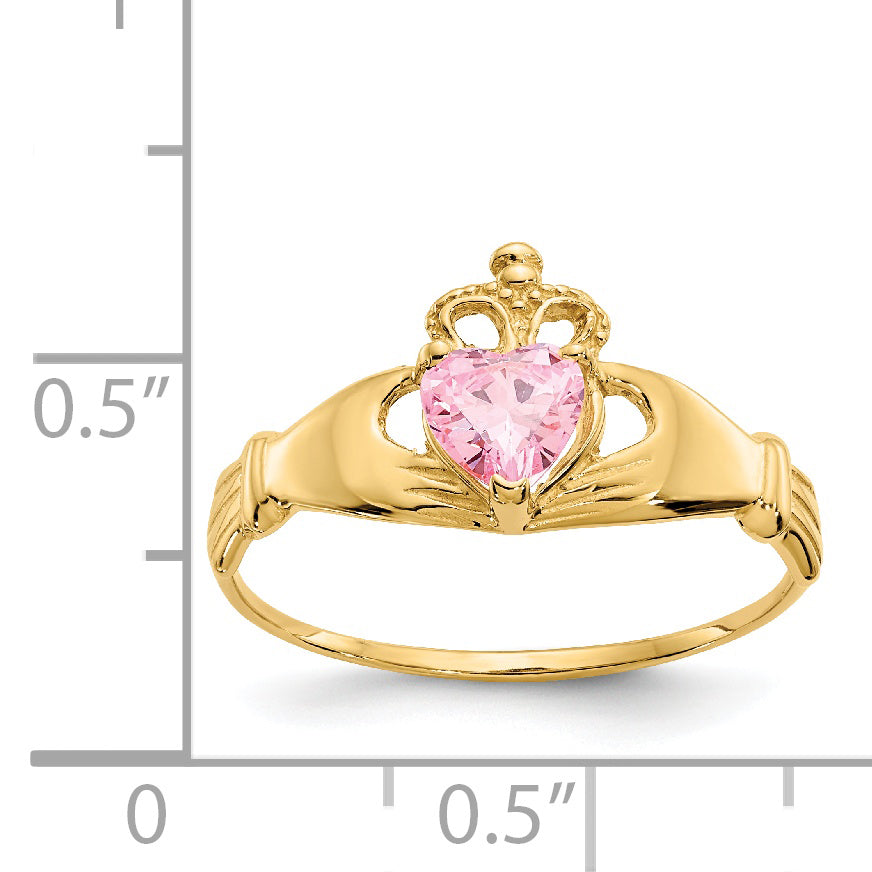 Anillo Claddagh con Piedra de Nacimiento de Octubre en Oro Amarillo de 14K y Circonia Cúbica