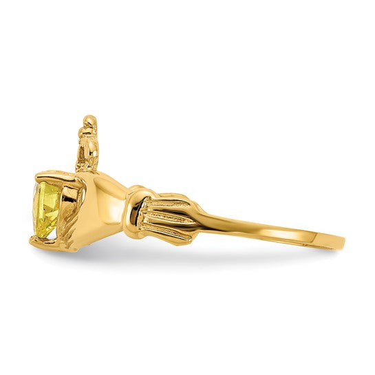 Anillo Claddagh con Piedra de Nacimiento de Noviembre en Oro Amarillo de 14K y Circonia Cúbica