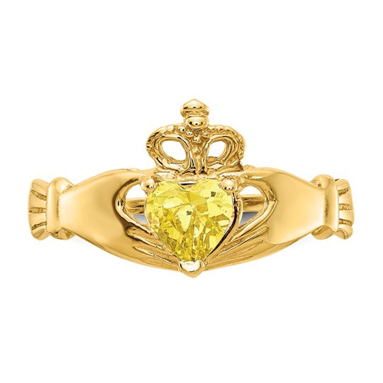 Anillo Claddagh con Piedra de Nacimiento de Noviembre en Oro Amarillo de 14K y Circonia Cúbica