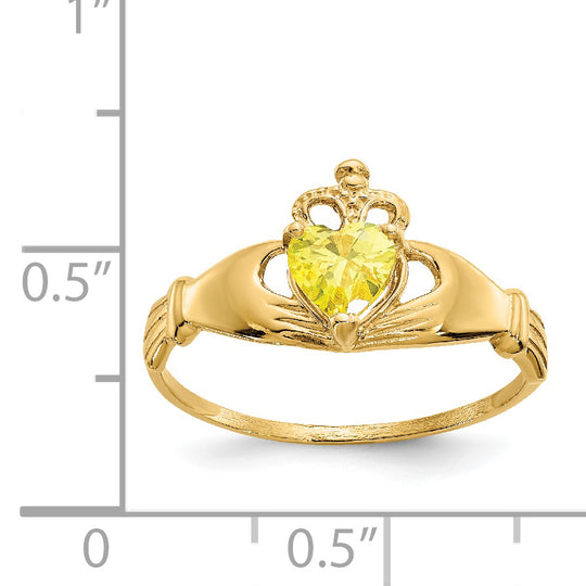 Anillo Claddagh con Piedra de Nacimiento de Noviembre en Oro Amarillo de 14K y Circonia Cúbica