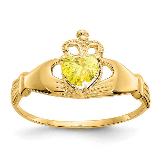 Anillo Claddagh con Piedra de Nacimiento de Noviembre en Oro Amarillo de 14K y Circonia Cúbica