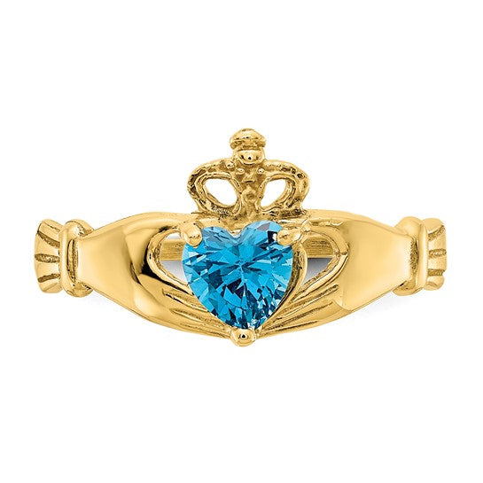 Anillo Claddagh con Piedra de Nacimiento de Diciembre en Oro Amarillo de 14K y Circonia Cúbica