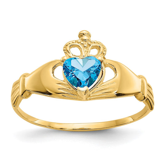 Anillo Claddagh con Piedra de Nacimiento de Diciembre en Oro Amarillo de 14K y Circonia Cúbica