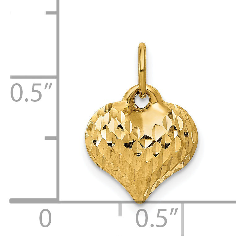 Colgante 3D de Corazón Pulido y Texturizado en Oro Amarillo de 14K