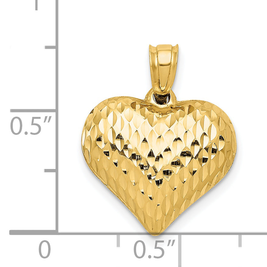 Colgante de Corazón 3-D Texturizado y Pulido 14K