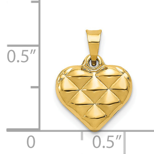 Dije Corazón 3D Pulido y Texturizado en Oro Amarillo de 14k