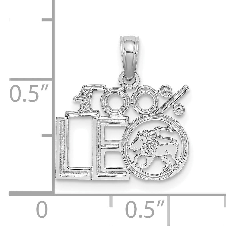 Dije "100% Leo" en Oro Blanco de 14k