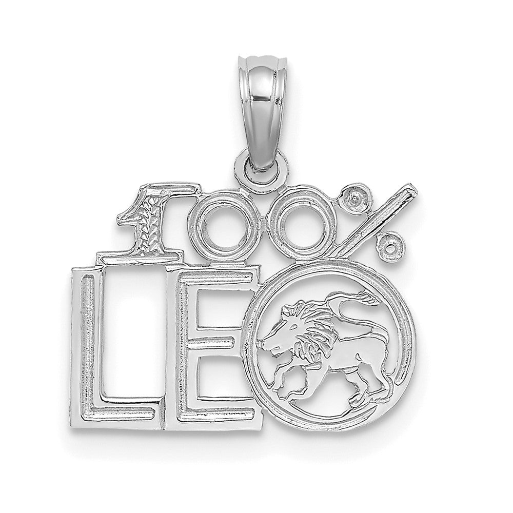 Dije "100% Leo" en Oro Blanco de 14k